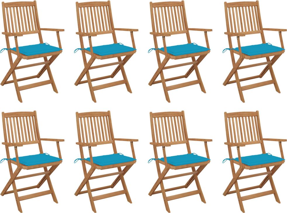 vidaXL Składane krzesła ogrodowe z poduszkami, 8 szt., drewno akacjowe