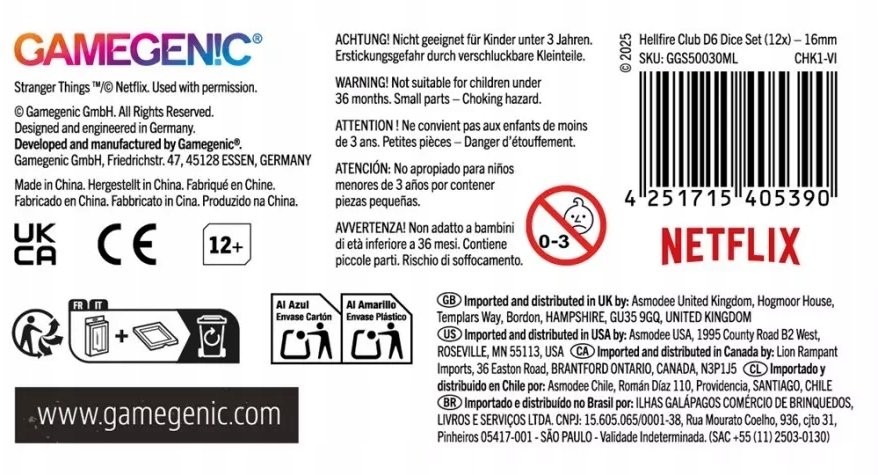 Gamegenic Stranger Things - D6 Dice Set - Hellfire Club (12x)