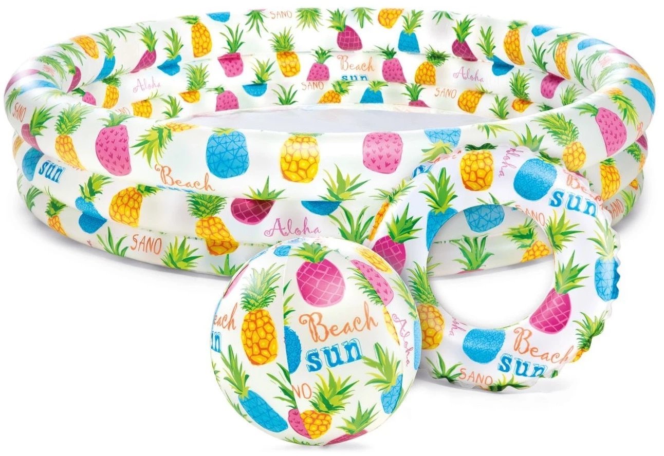 Zestaw 3w1 basen dmuchany, piłka i kółko 132x28 cm INTEX 59469 ananasy