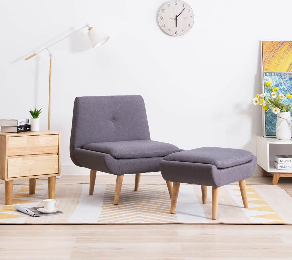 vidaXL Fotel z podnóżkiem, szary, tkanina (246983) - 246983