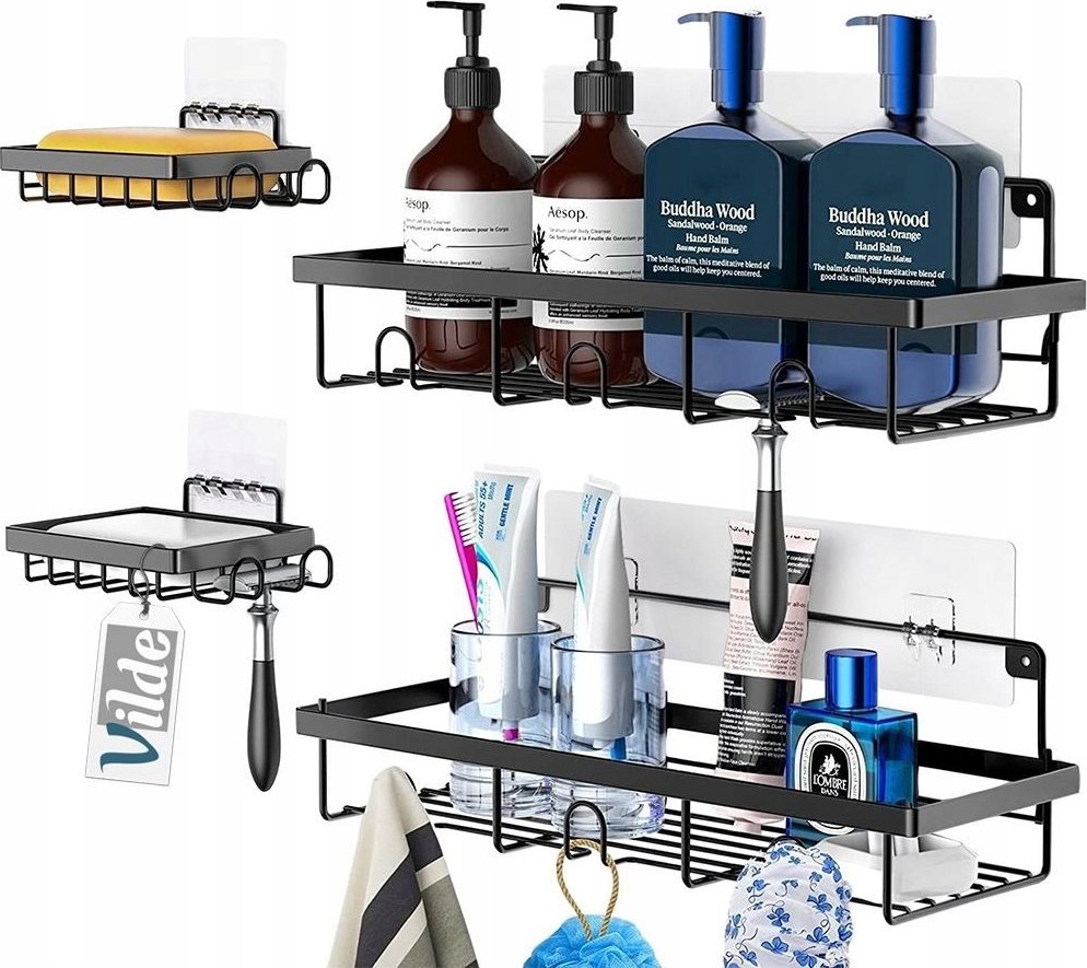 Vilde Półka pod prysznic metalowa czarna 4 szt.