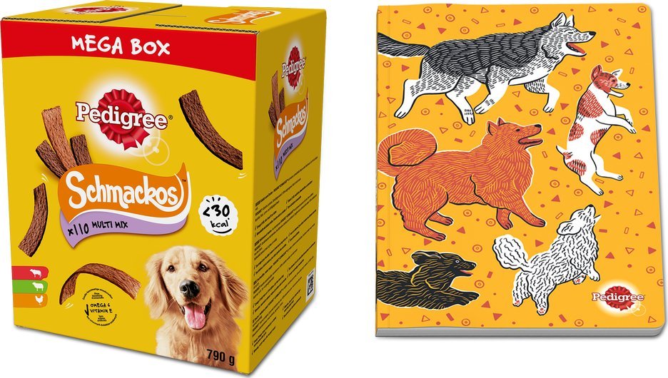 Pedigree PEDIGREE Mega Box SchmackosTM karma uzupełniająca dla dorosłych psów (o smaku Wołowiny, Jagnięciny i Drobiu) 790g + Notes GRATIS