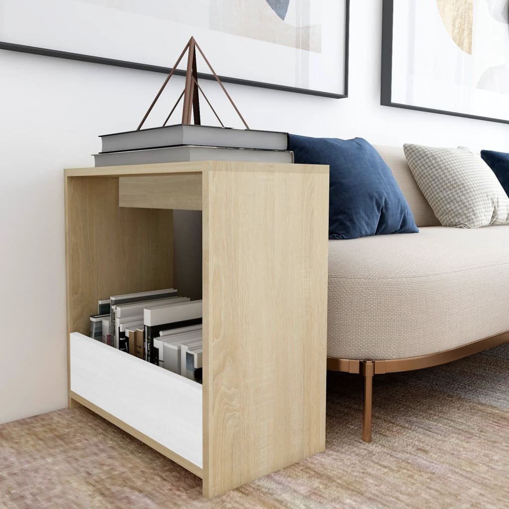 vidaXL Stolik boczny, biel i dąb sonoma, 50x26x50 cm, płyta wiórowa