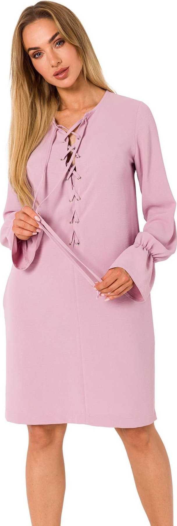 MOE M742 Sukienka ze sznurowaniem na przodzie - brudny róż (kolor brudny róż, rozmiar M)