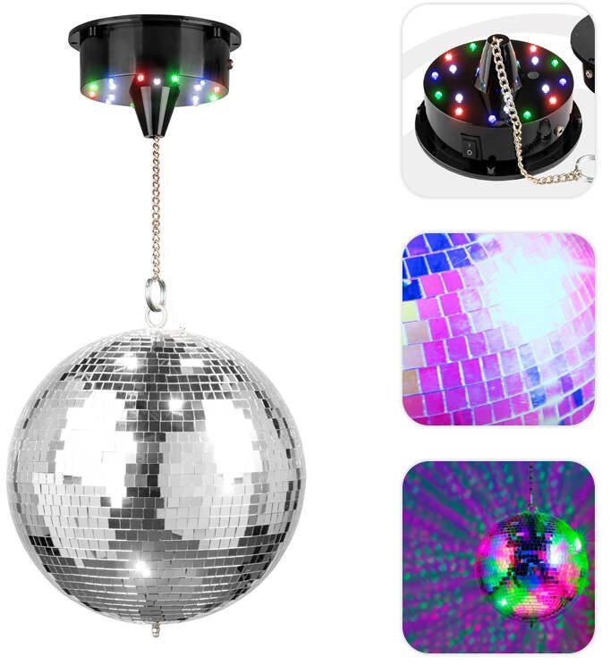 Zestaw: Kula lustrzana 30cm+ napęd bateryjny LED Fuzzix one size