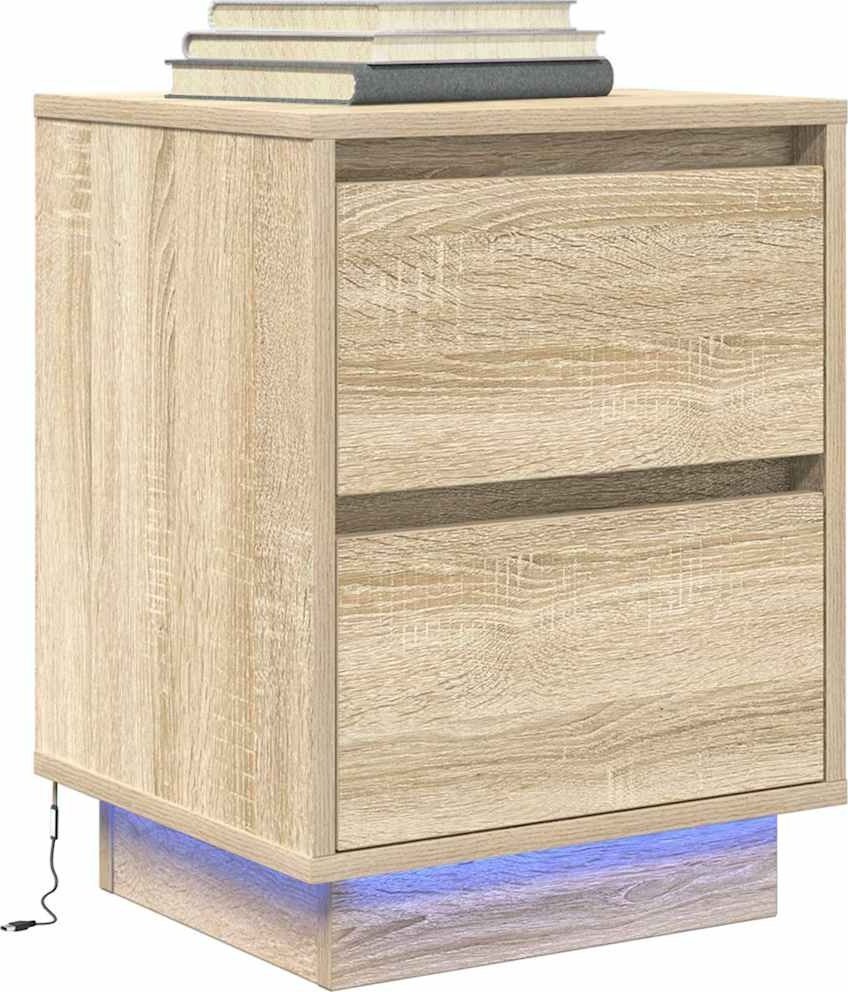 VidaXL Szafka nocna z oświetleniem LED, dąb sonoma, 38x34x50 cm