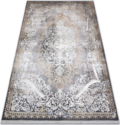 Dywany Łuszczów Dywan LUCE 91 nowoczesny Ornament vintage przecierany - Strukturalny szary / musztarda, 77x150 cm