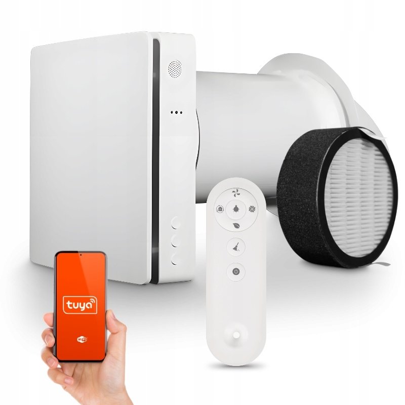 Rekuperator Ścienny WiFi Tuya Pilot Filtr 60 m3/h Wentylator 3 Prędkości