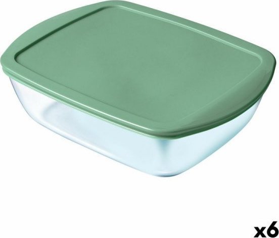 Pyrex Prostokątne pudełko na lunch z pokrywką Pyrex Cook & store Kolor Zielony Szkło (400 ml) (6 Sztuk)