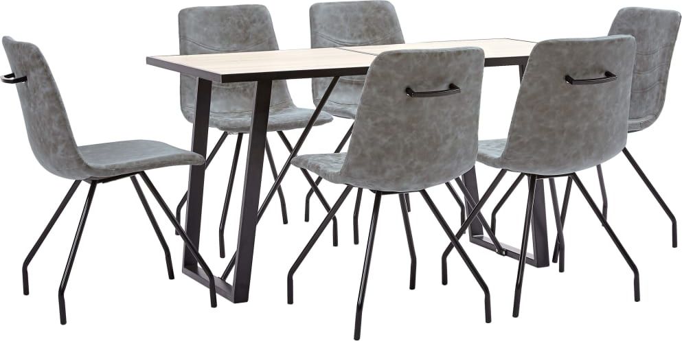 vidaXL 7-cz. zestaw mebli do jadalni, ciemnoszary, sztuczna skóra