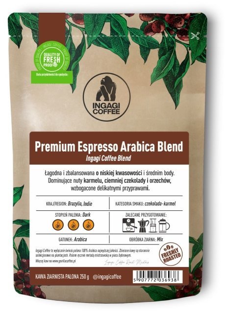 Kawa ziarnista Ingagi Coffee Premium Espresso Arabica Blend 250g