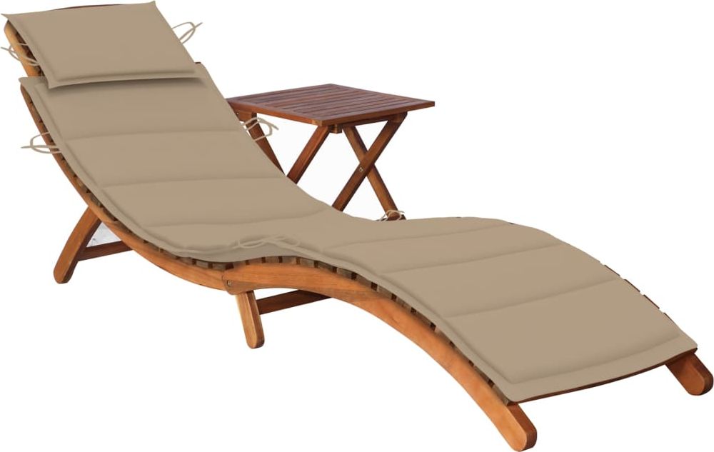 vidaXL Ogrodowy leżak ze stolikiem i poduszką, lite drewno akacjowe