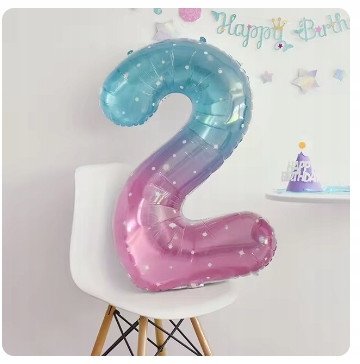 Balon 2 urodziny Cyfra DWA Foliowy Happy Birthday różowo-niebieski 100cm