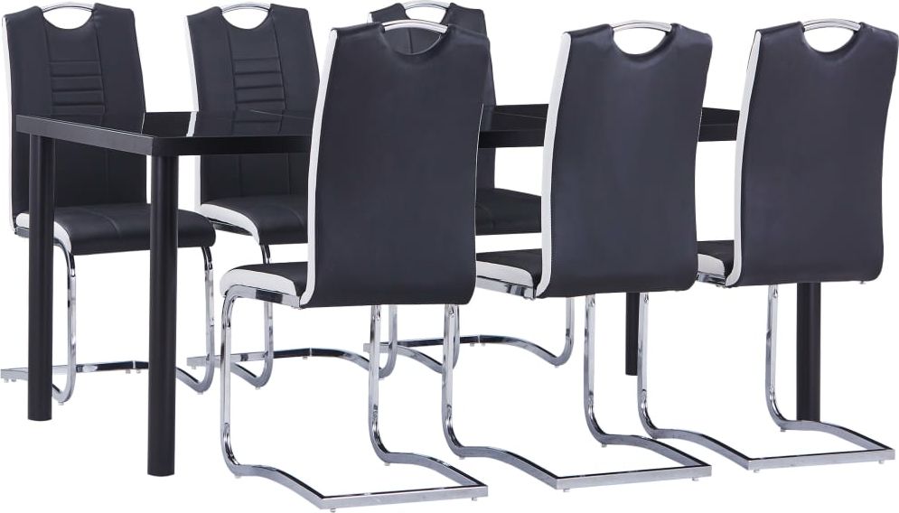 vidaXL 7-częściowy zestaw jadalniany, obity sztuczną skórą, czarny