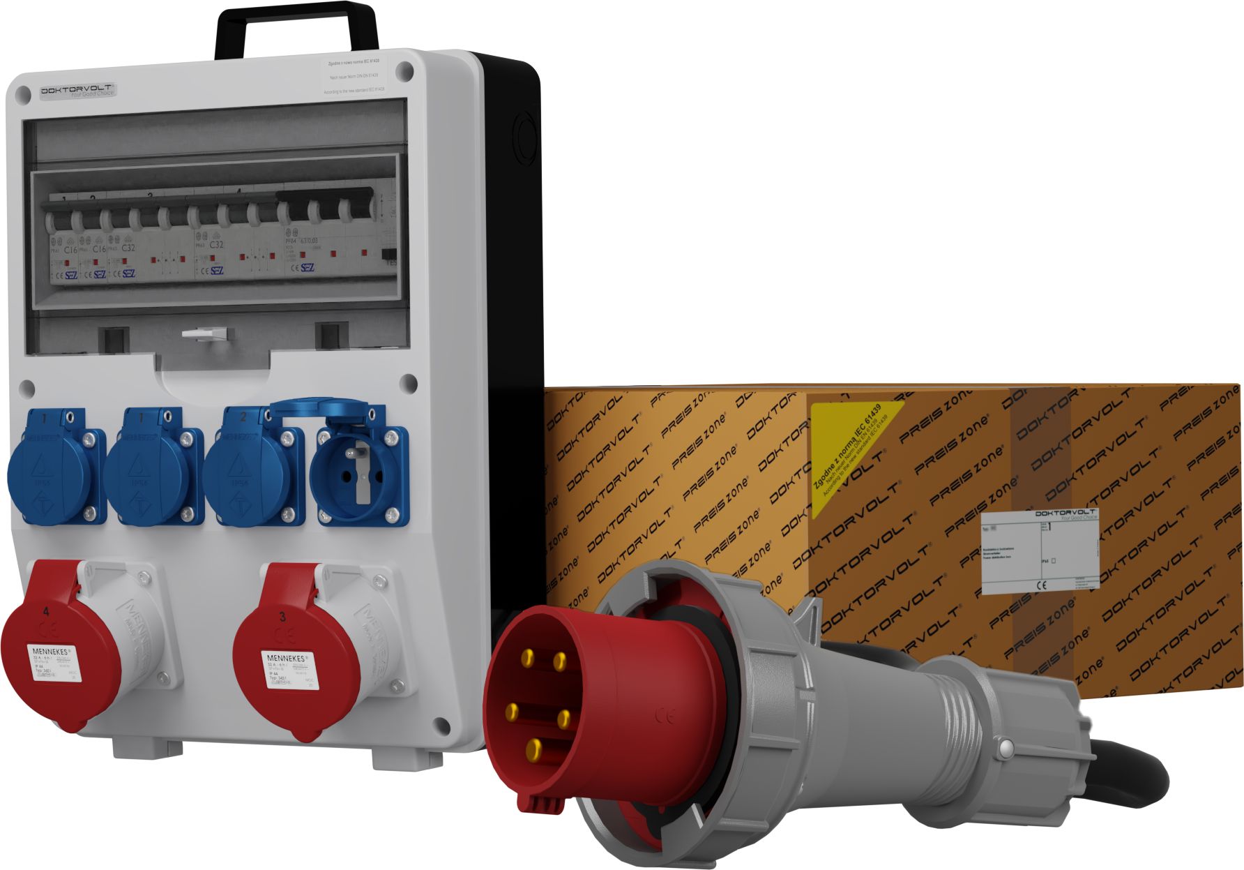 Doktorvolt Rozdzielnica budowlana z kablem i wtyczką 63A TD-S/FI SKH 2x32A 4x230V Doktorvolt 0038