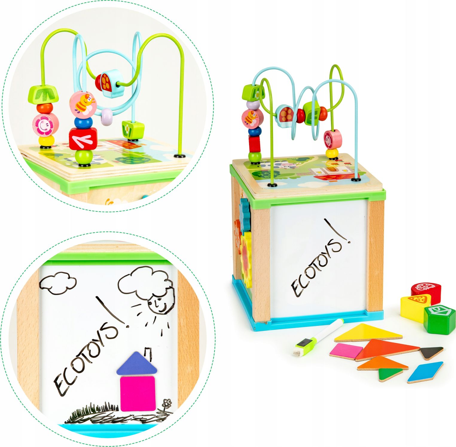 Ecotoys Drewniana kostka edukacyjna, tablica sorter (1363)