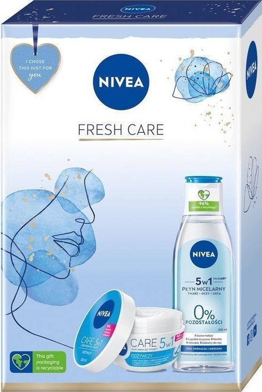 Nivea Fresh Care zestaw lekki odżywczy krem do twarzy 5w1 100ml + pielęgnujący płyn micelarny 200ml