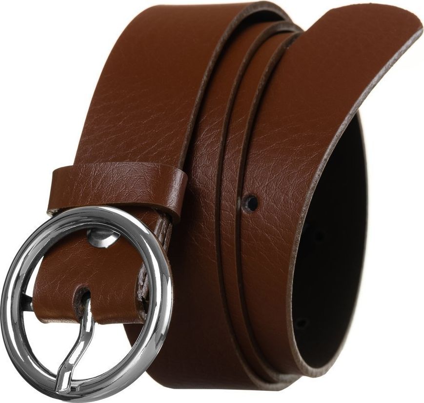 Rovicky Połyskujący, skórzany pasek damski ze srebrną, okrągłą klamrą Rovicky 90 cm