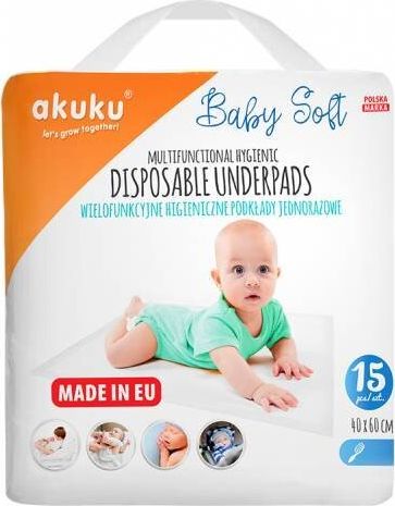 Akuku AKUKU Podkład Jednorazowy Baby Soft 40x60cm 15 szt.