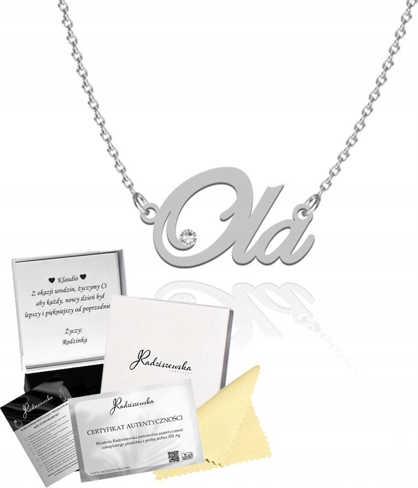 Radziszewska Jewellery Naszyjnik Srebrny z imieniem Ola Łańcuszek Srebro 925 DEDYKACJA GRATIS