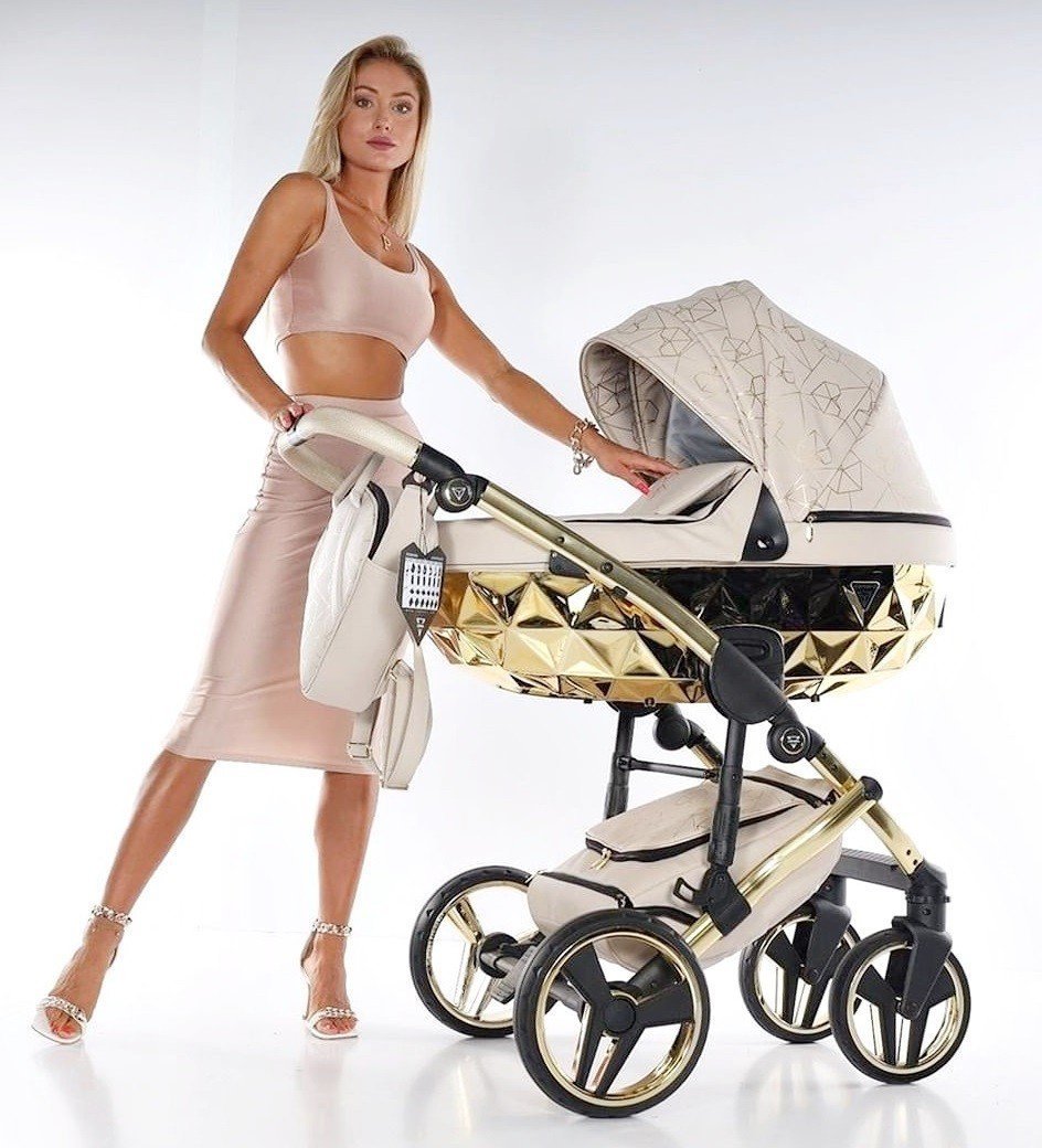 Wózek Junama JUNAMA DIAMOND HEART luksusowy wózek dziecięcy beżowo złoto 2w1 07