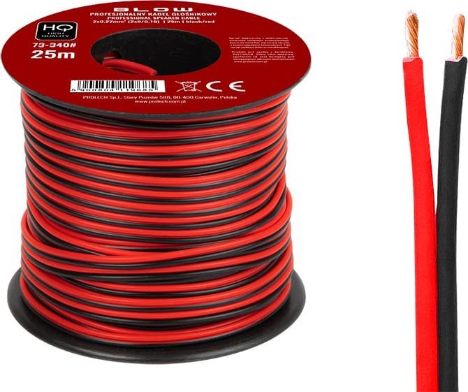 Kabel Blow 73-340# Przew.głośn.2x0,22mm czarno-czerwony 25m