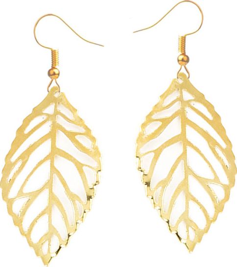 Lovrin Złote długie kolczyki ażurowe liście na prezent