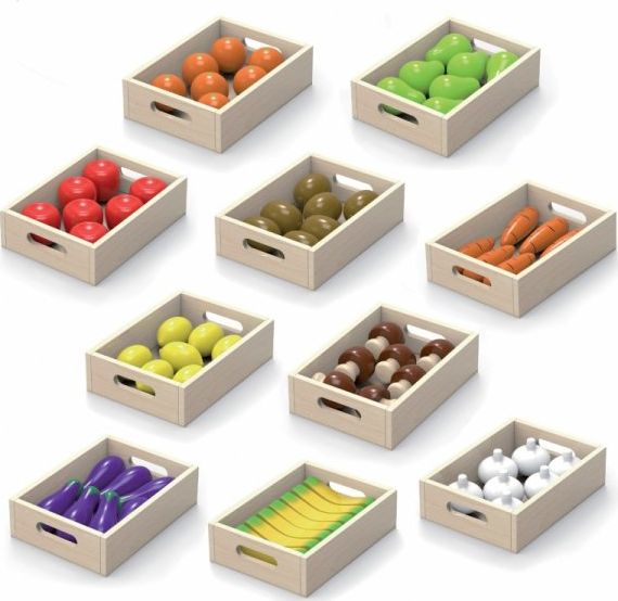 Viga Toys Zestaw warzyw i owoców 10 skrzynek