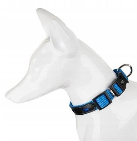 Obroża dla psa, wzór pieski, odblaskowa plastik 20MM/35CM niebieska