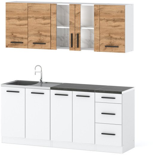 Meble Kuchenne Białe Z Drewnem Kuchnia Rest 2.0m Nowoczesny Zestaw Wotan