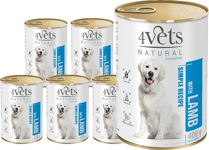 Mokra karma 4Vets Natural dla psa z jagnięciną puszka 6 x 400 g