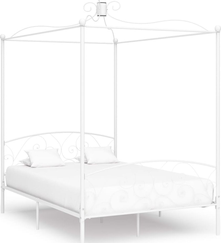 vidaXL Rama łóżka z baldachimem, biała, metalowa, 140 x 200 cm