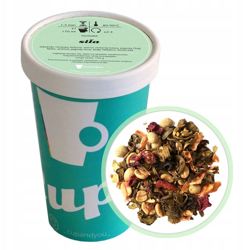 Herbata zielona SIŁA hibiskus jagody Goji Acai Mate premium na prezent 150g - herbata liściasta sypana mieszanka napar susz