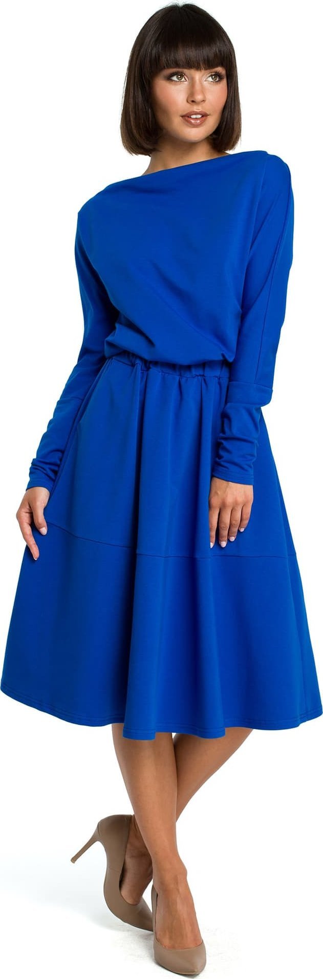 BeWear B087 Sukienka rozkloszowana - chabrowa (kolor chaber, rozmiar S)