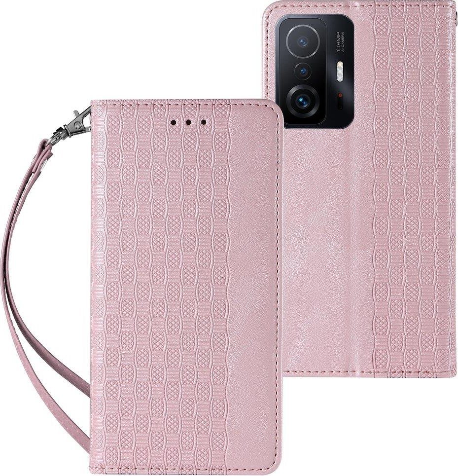 Hurtel Magnet Strap Case etui do Xiaomi Redmi Note 11 pokrowiec portfel + mini smycz zawieszka różowy