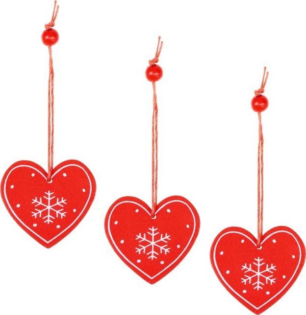 Springos Świąteczne zawieszki 5cm drewniane serce zestaw 3 szt. UNIWERSALNY