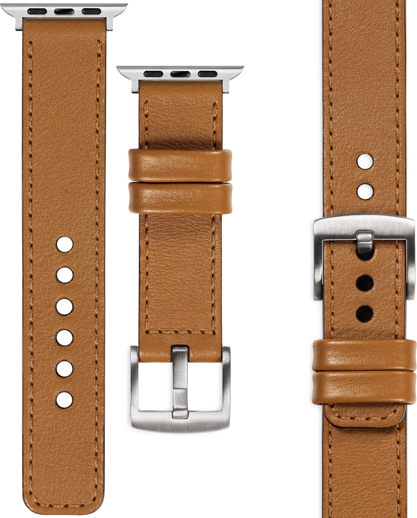 moVear moVear Prestige C1 Skórzany pasek 22mm do Apple Watch 8 / 7 / 6 / 5 / 4 / SE (45/44mm) & Ultra (49mm) | Jasnobrązowy, brązowe złote przeszycie