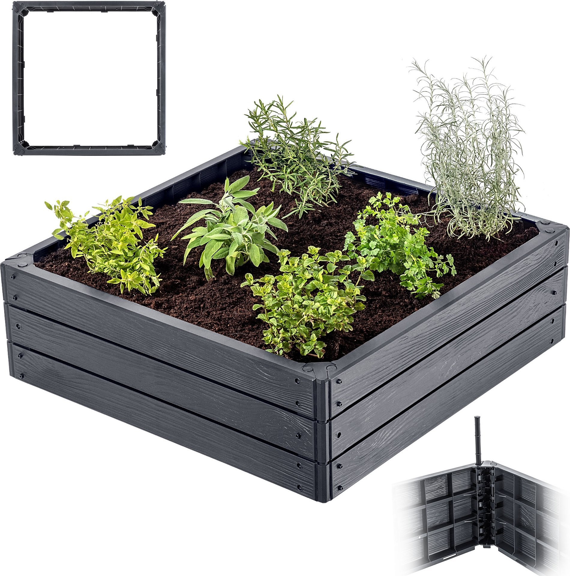 KADAX Warzywniak Podwyższona Grządka Skrzynia Ogrodowa Rabata Antracyt 75x75cm