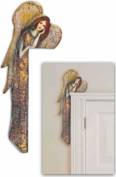 GO-BI Obraz Duży Anioł Na Desce Nad Drzwi Czarno - Złoty