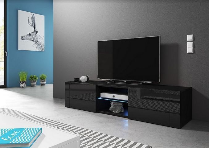 Vivaldi Szafka RTV HIT 140 czarny połysk/czarna ze szklaną półką Vivaldi