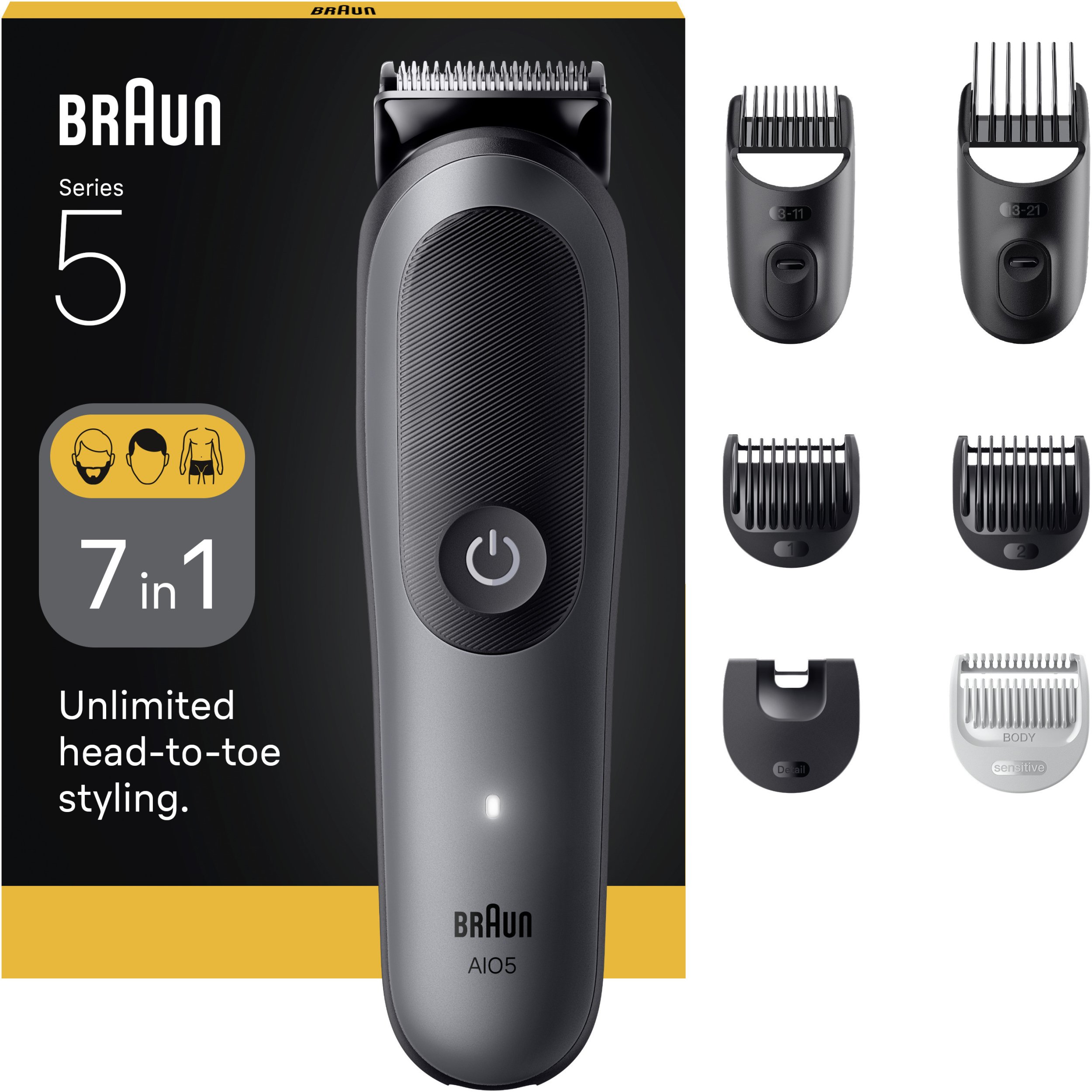 Braun 7-in-1 Grooming Kit | All-in-One Kit Series 5 AIO5520 | Cordless | Number of length steps 14 | Black