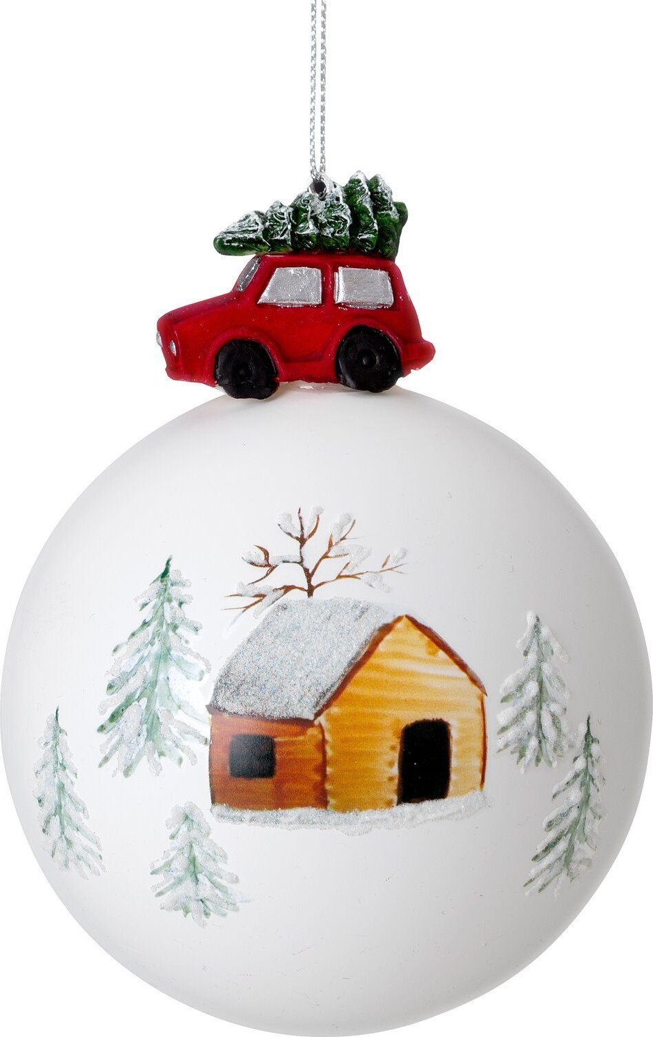 Eurofirany Bombka świąteczna szklana choinkowa bombki SZ499B 10cm biała + czerwona