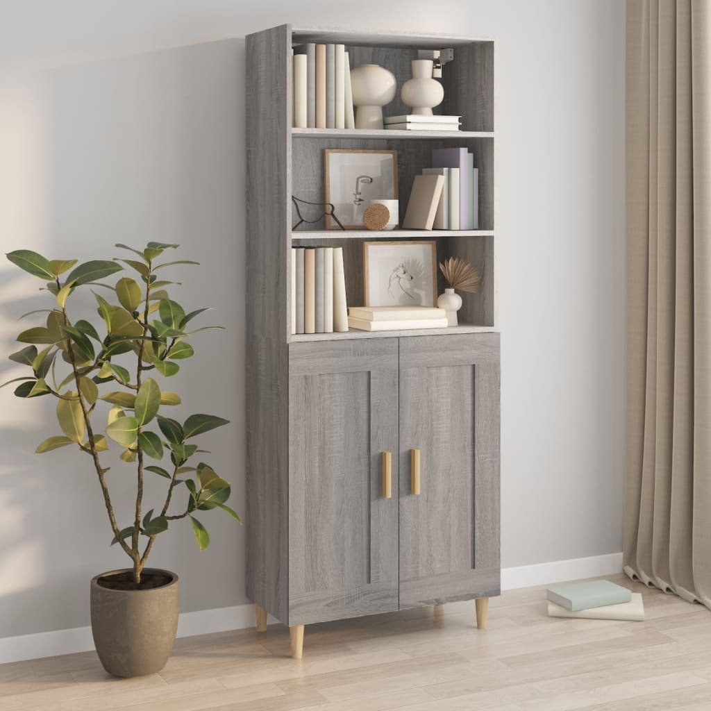 vidaXL Wysoka szafka, szary dąb sonoma, materiał drewnopochodny