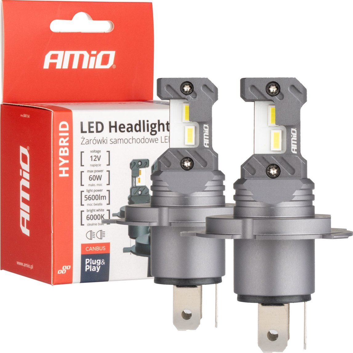 AMiO Żarówki samochodowe led seria hybrid h4 h19 6000k canbus 60w amio-04114