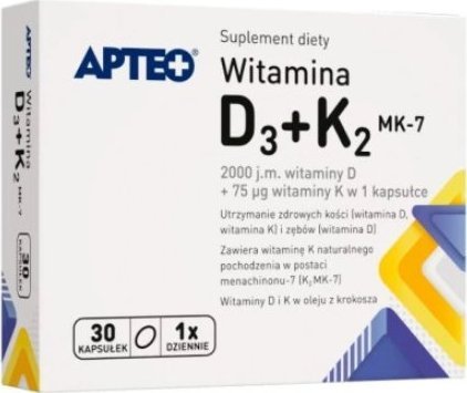 Synoptis Pharma Apteo Witamina D3+K2 MK-7, 30 kapsułek - Długi termin ważności!