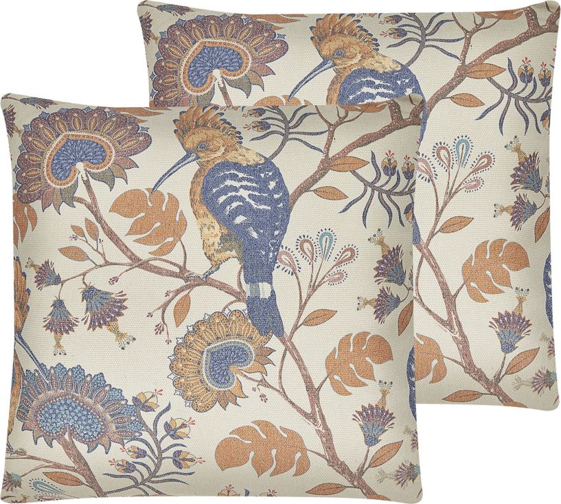 Shumee Zestaw 2 poduszek dekoracyjnych z motywem ptaka 45 x 45 cm wielokolorowy SPIRAEA