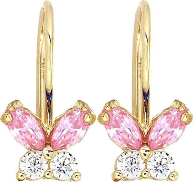Lovrin Złote kolczyki 585 motylki różowe cyrkonie 14kt