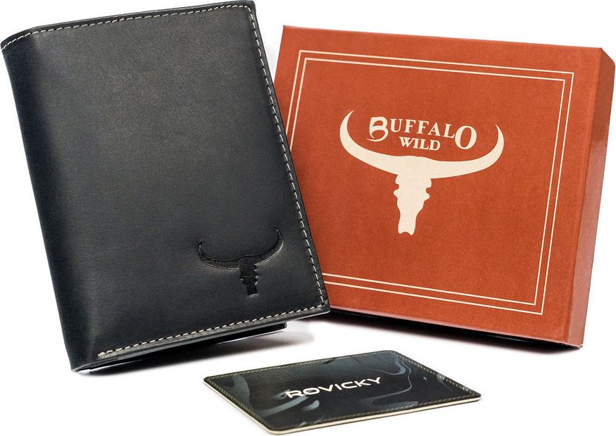 Buffalo Składany portfel męski pionowy z przeszyciami, skóra naturalna Buffalo Wild NoSize
