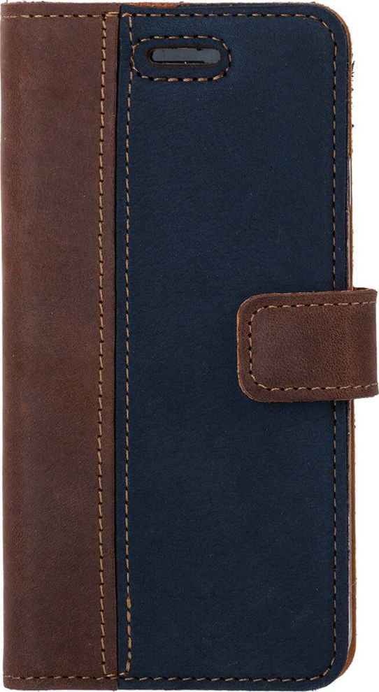 Surazo Etui na telefon Surazo ze skóry naturalnej Wallet case - Nubuk Orzechowy i Granatowy