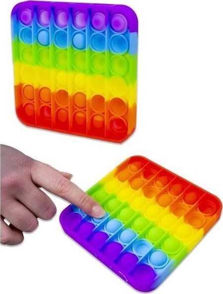 Magic POP ZABAWKA MATA SENSORYCZNA MAGIC POP IT KWADRAT TĘCZA 13x13x1,5cm PUSH BUBBLE standard
